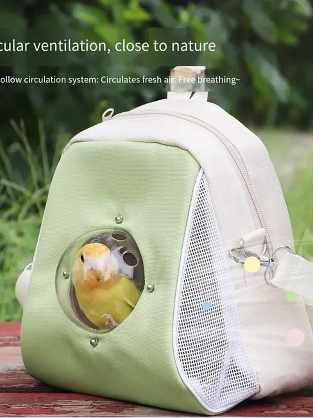 Cream and Light Green Pet Carrier Tote with Bubble Window